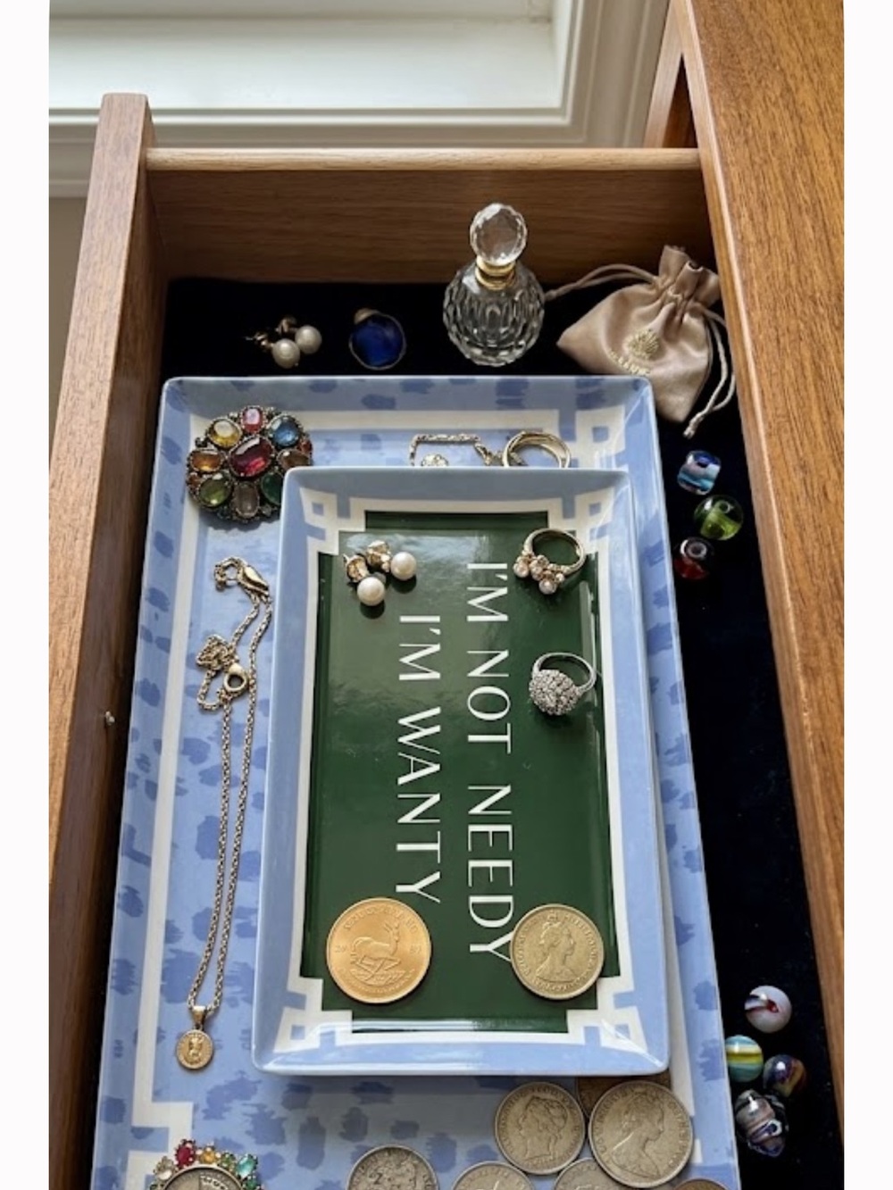 Decorative Trinket Trays - Blue & Green Set metal